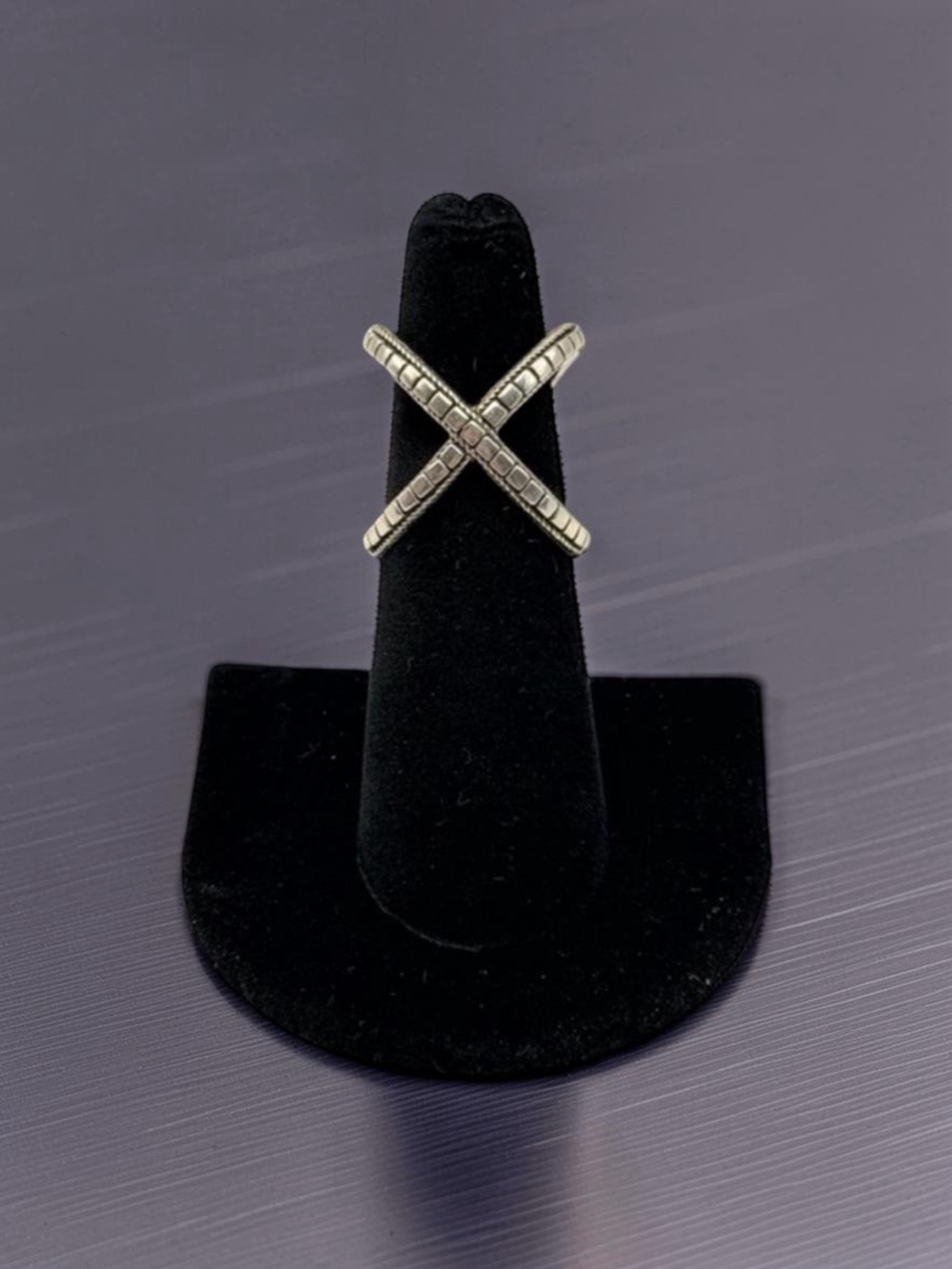 Samuel B 925 Sterling Silver “X” Ring – Square Cut Design, Size 6.25